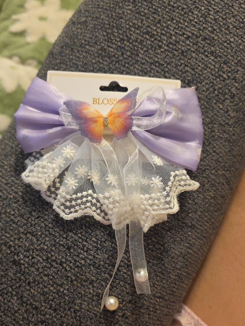 Kids Purple Butterfly Lace Hair Bow